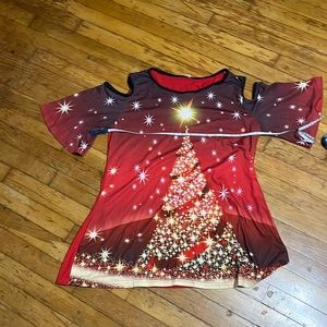 Classic fashion collection knit Christmas tree cold shoulder top